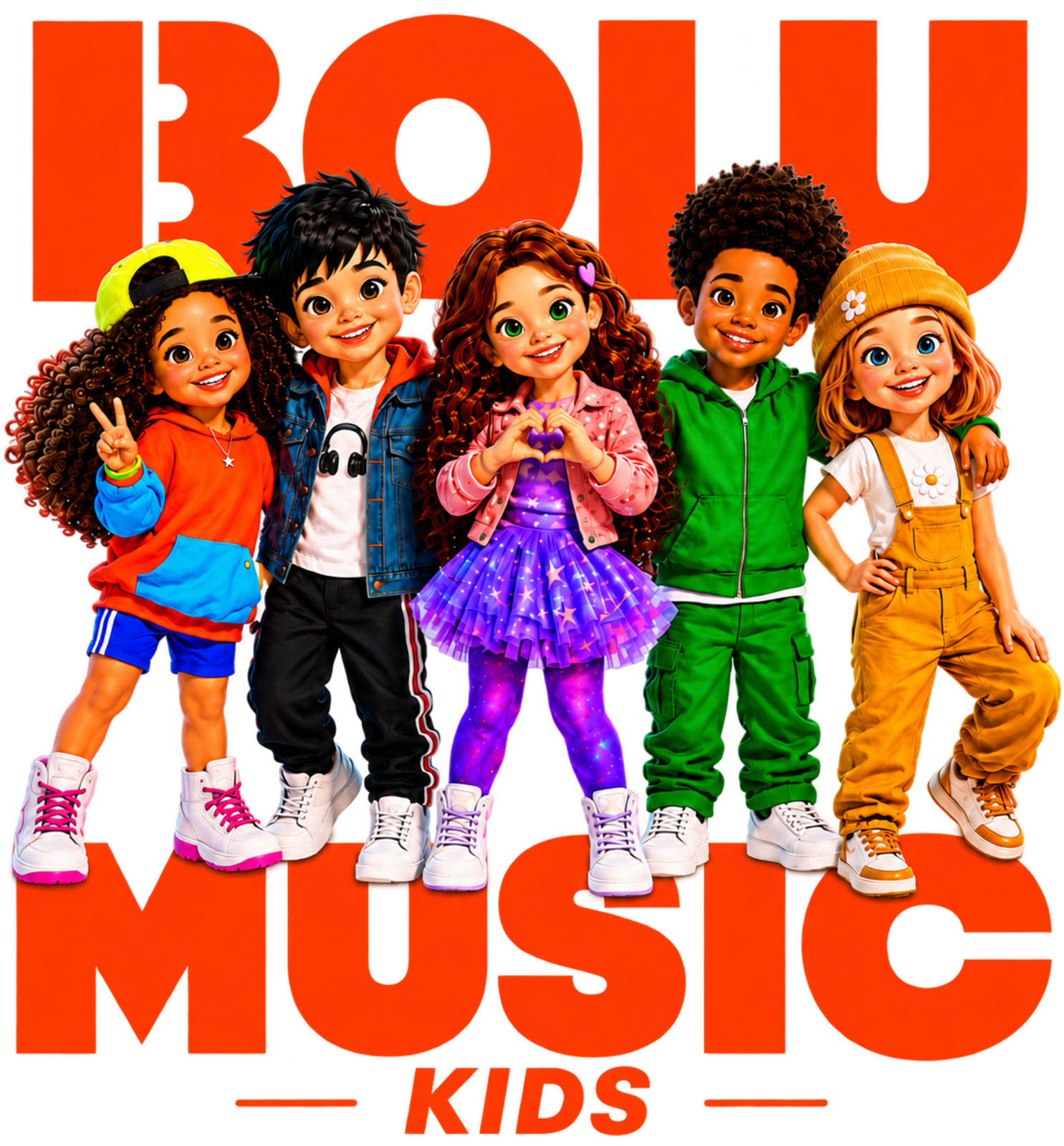 The colorful Bolu Music Kids cast singing and dancing together