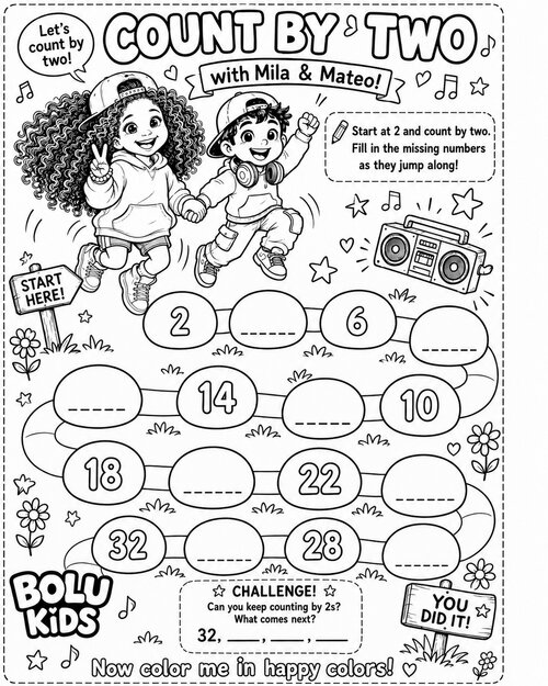 Count by Two with Mila and Mateo activity page preview