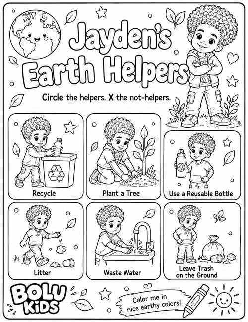 Jayden's Earth Helpers activity page preview