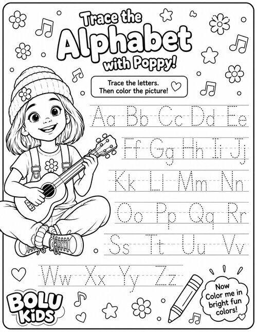 Trace the Alphabet with Poppy activity page preview