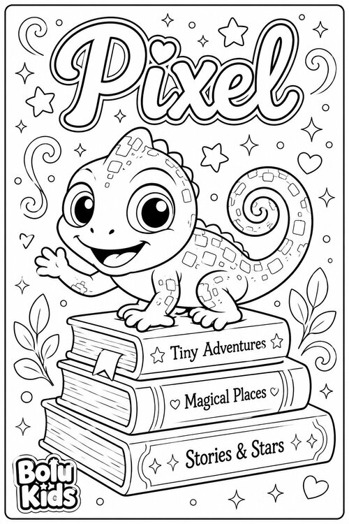 Pixel the chameleon coloring page preview